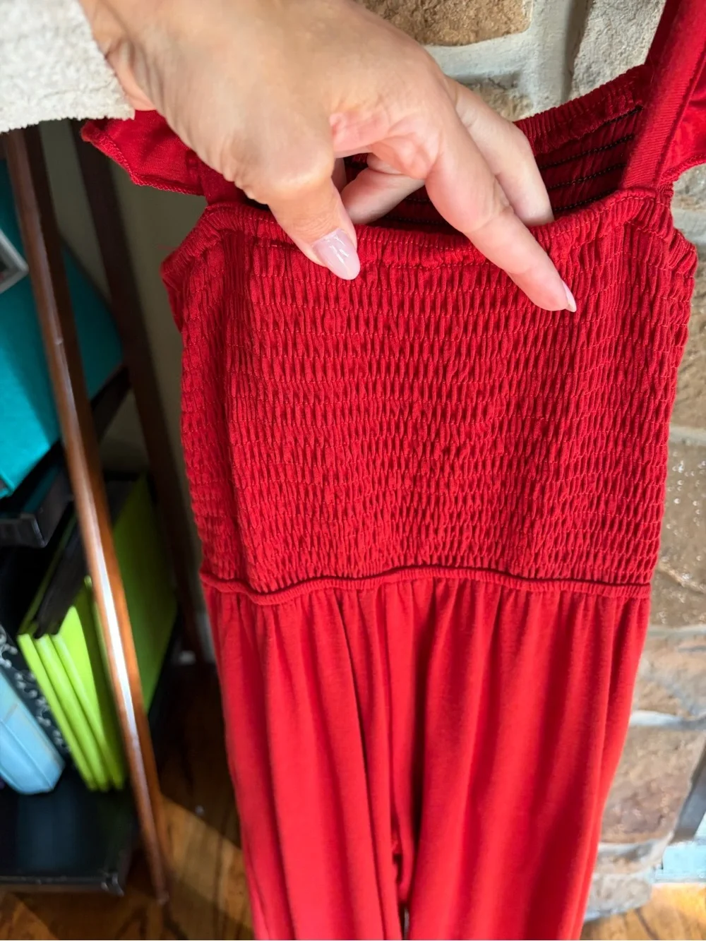 Red Smocked Romper with Ruffle Straps size 8